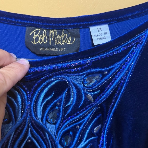 Bob Mackie Royal Blue Velvet Top with Jewel Accents - Picture 2 of 5